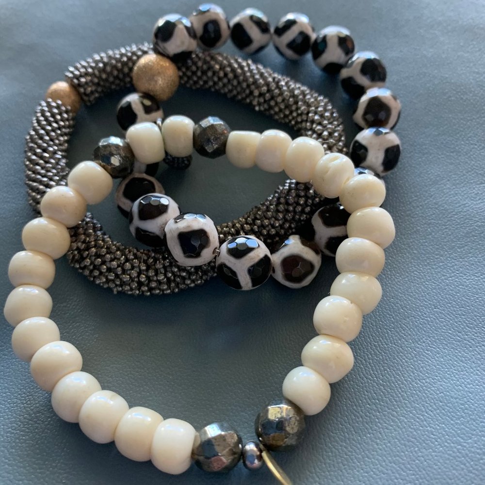 Bundle Beaded & Silver Stack Bracelet w/ Gold Bead